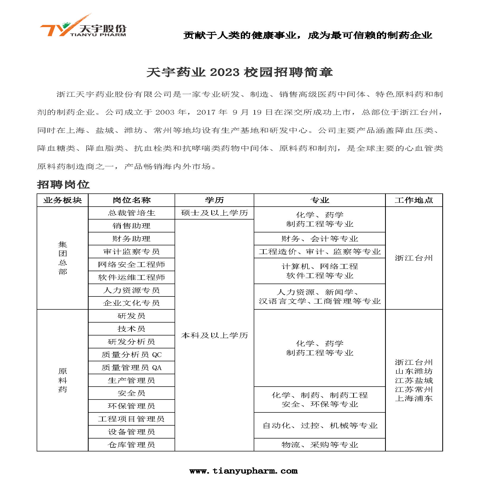 天宇公司最新招聘-天宇公司火热招募中