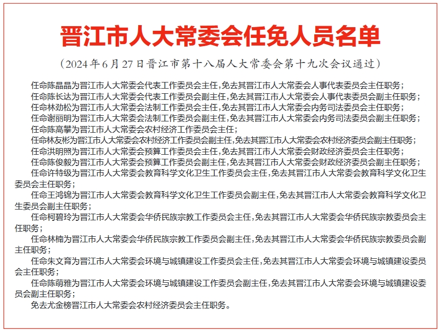 晋江市最新公布：科级领导干部人事调整与任免详情